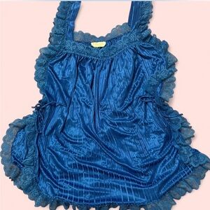 Vintage Blue Lace Trimmed Top
